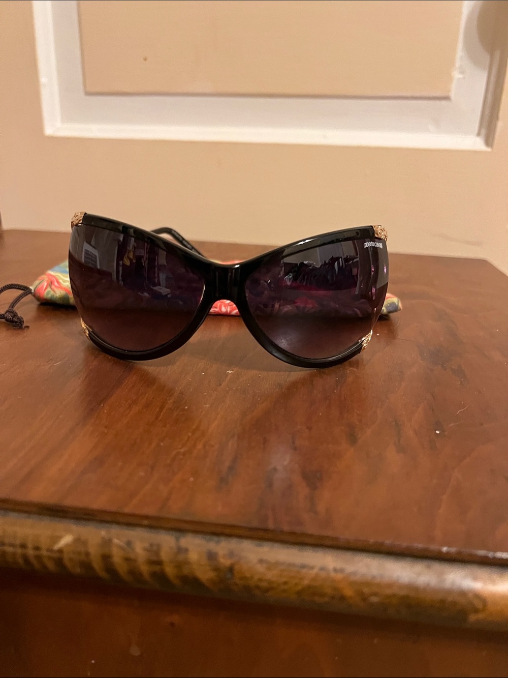Roberto Cavalli Oversized Women's Sunglasses - Black with Gold Accents